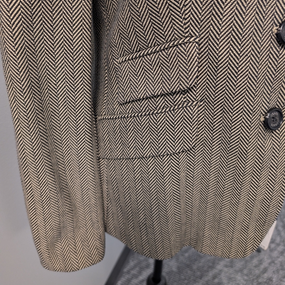 CHAPS Ralph Lauren Herringbone Blazer Jacket Black Tan Cotton Tailored Size 6 - Picture 6 of 16